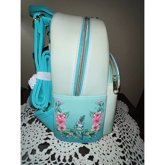 Loungefly Floral Stitch Scrump Green Mini Backpack Wallet - Picture 6 of 10
